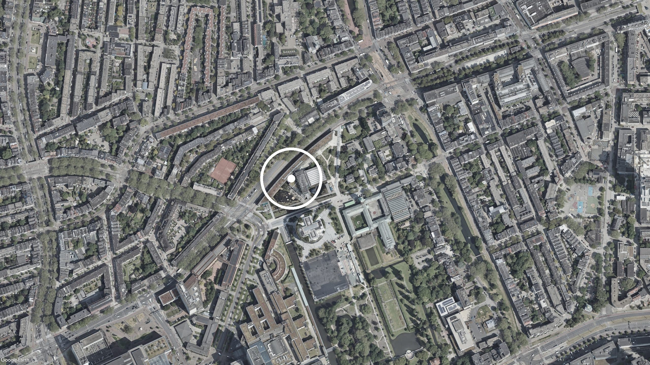 Luchtfoto van de projectlocatie in het Museumpark Rotterdam