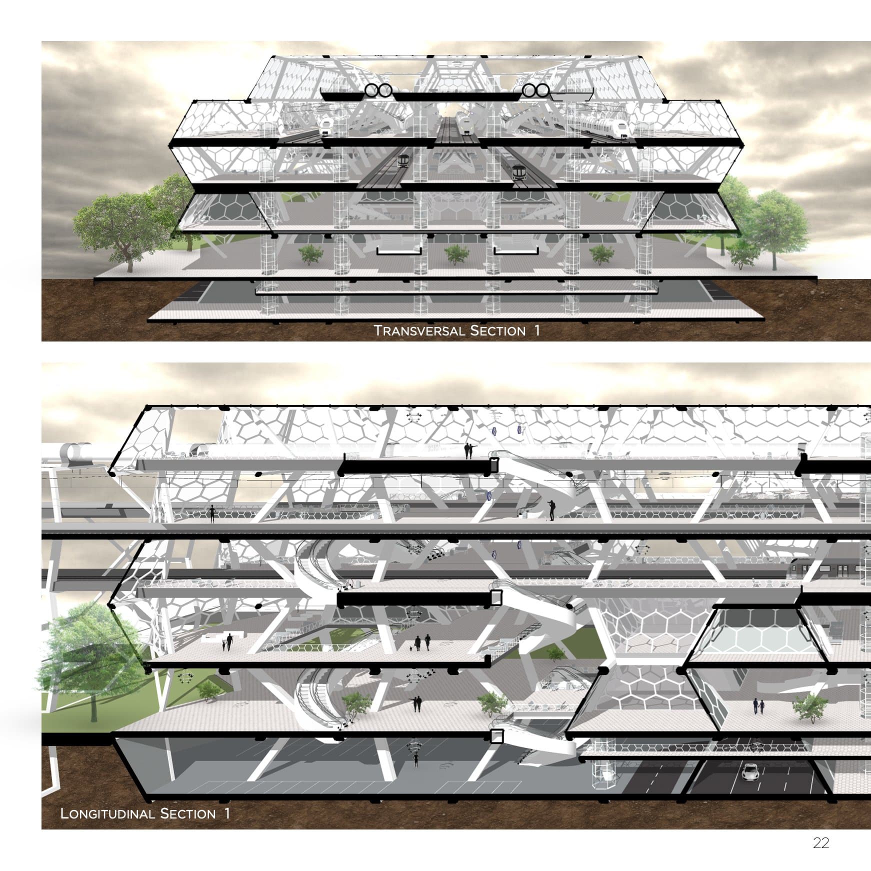 Gerenderde langsdoorsnede over het station, deel 1