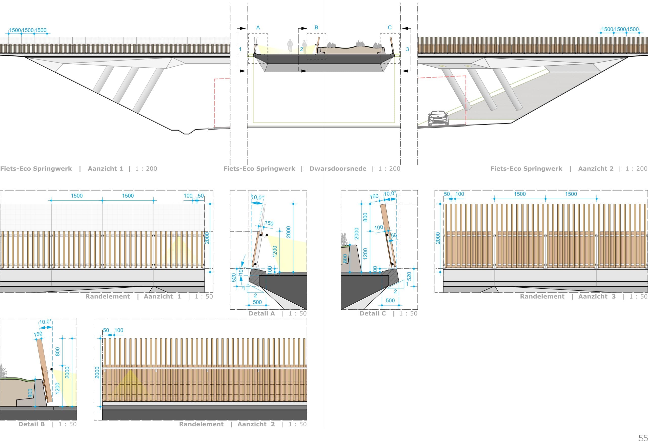 Beeldkwaliteitsplan: randelementen van het fiets-ecoduct met houten balusters