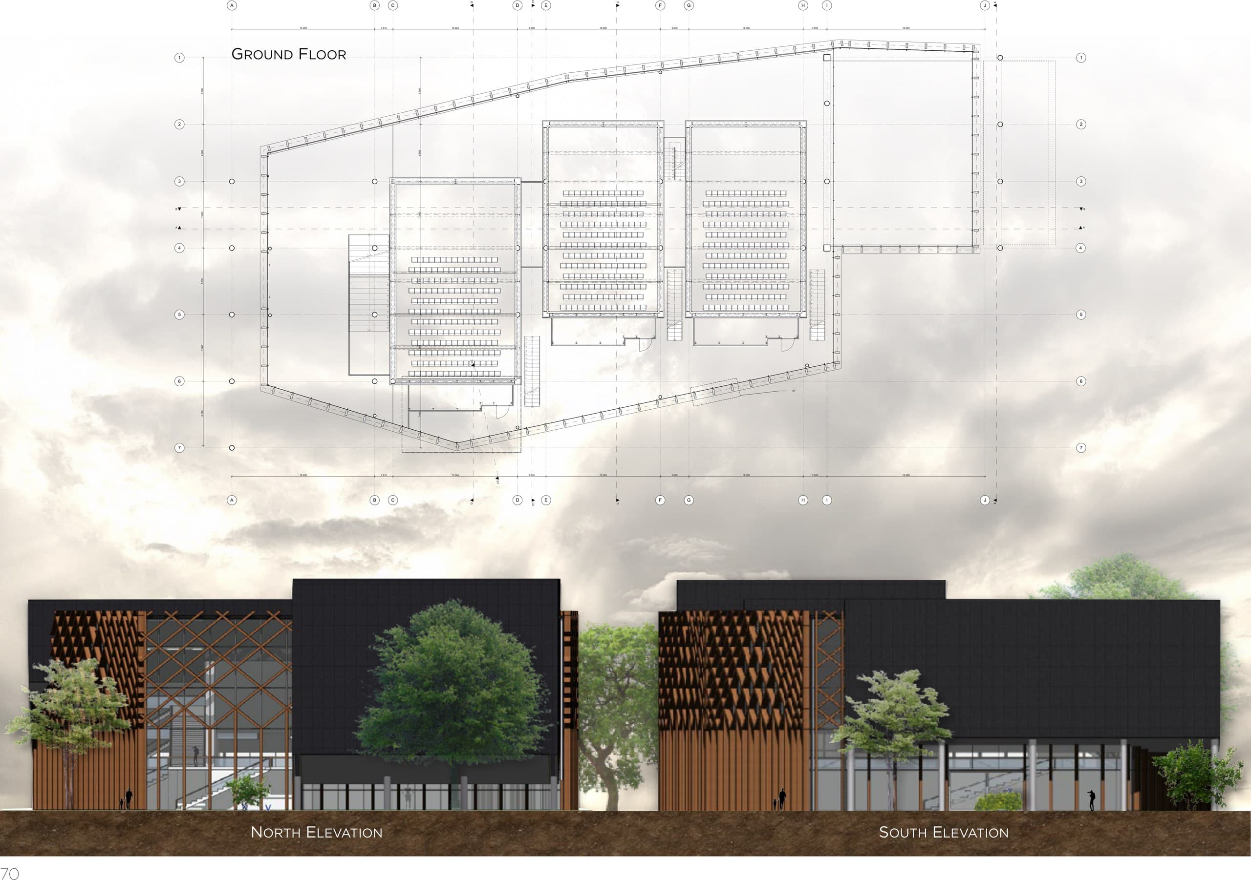 Plattegrond begane grond met noord- en zuidgevel