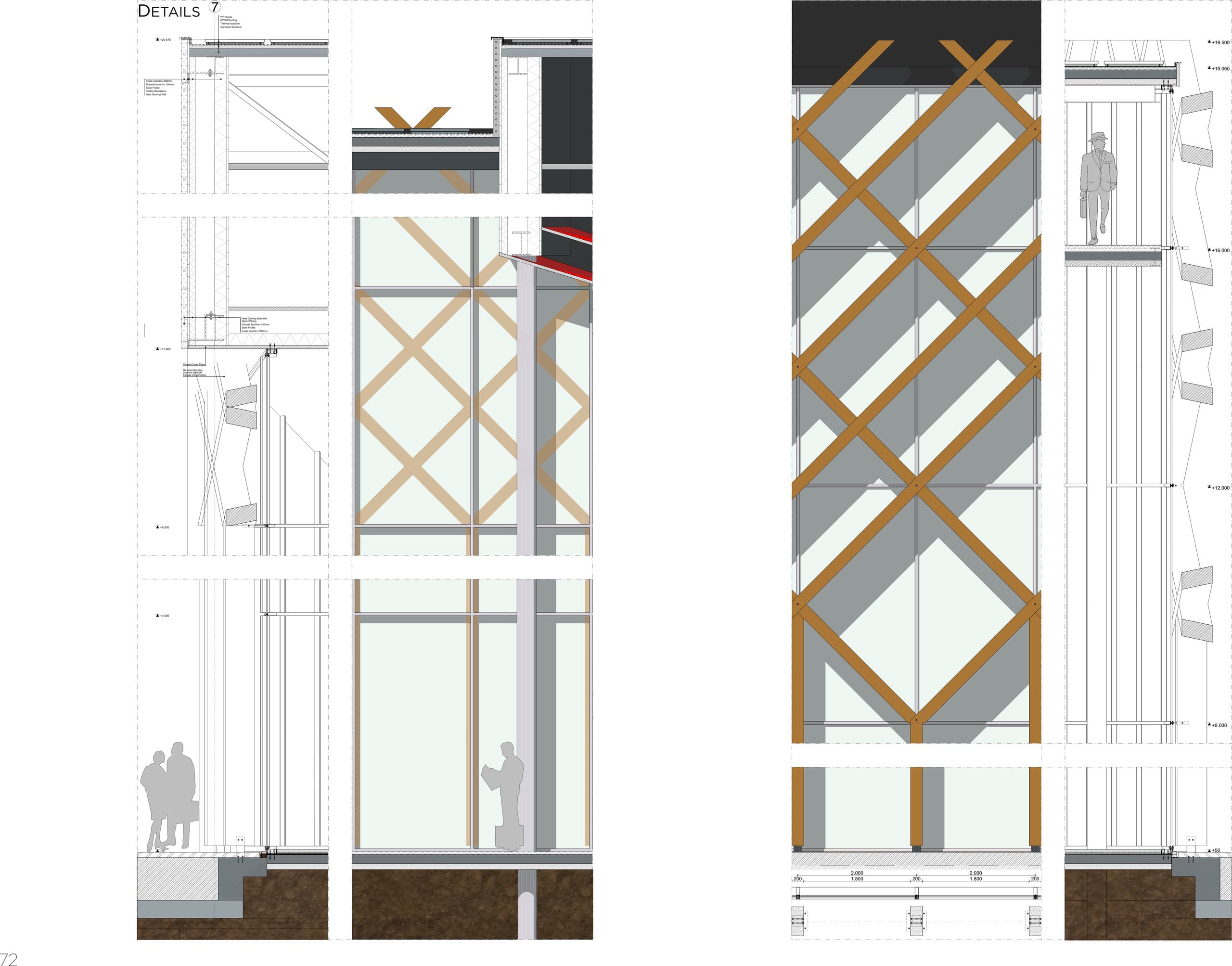 Geveldetails met de hergebruikte houten lamellen