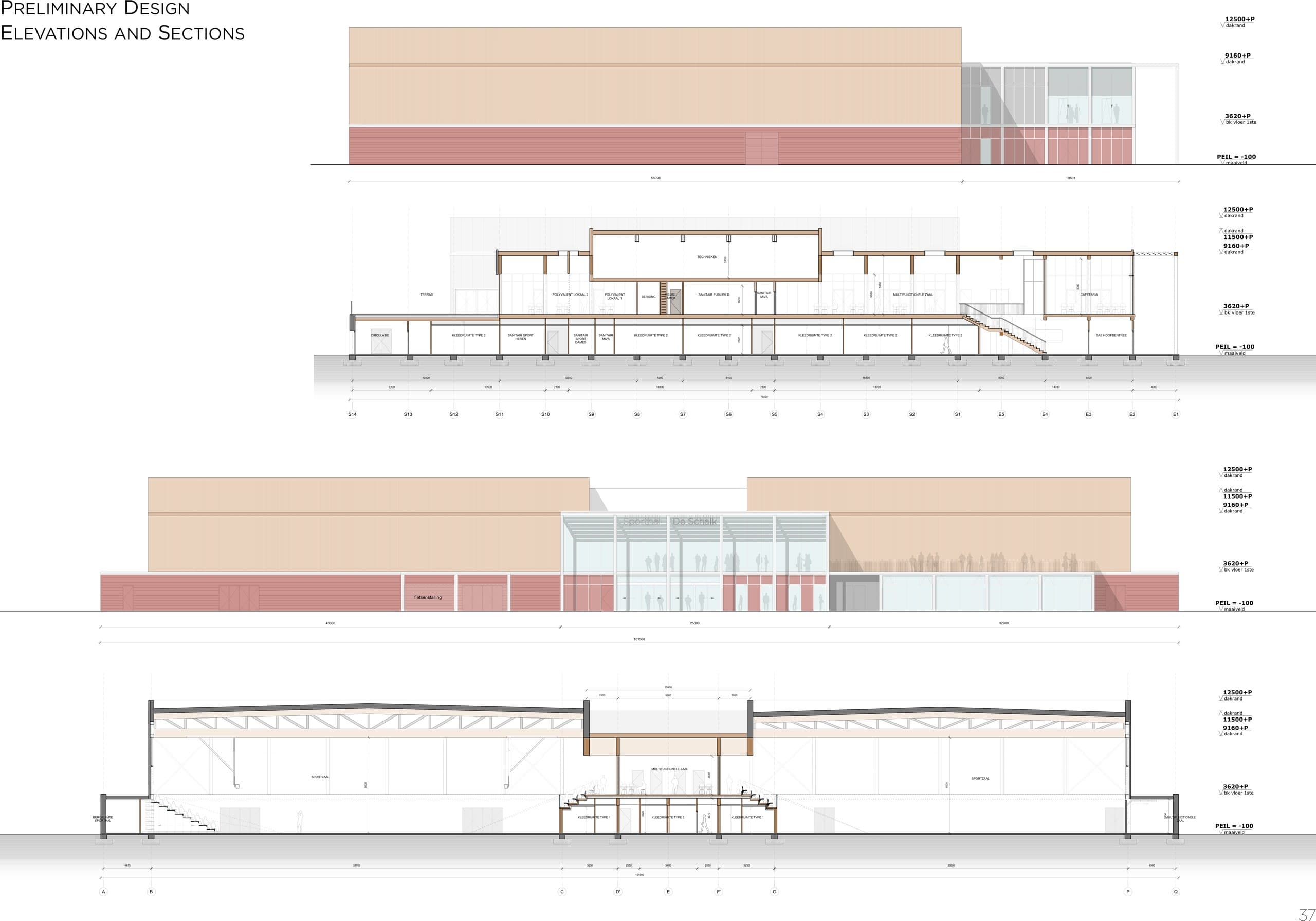 Voorlopig ontwerp: gevelaanzichten en doorsneden